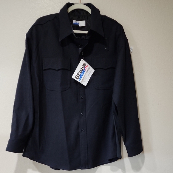 Blauer Uniform Shirt Worsted Wool Long Sleeved Flat Pocket Extra Long size 18 35 - Picture 1 of 10